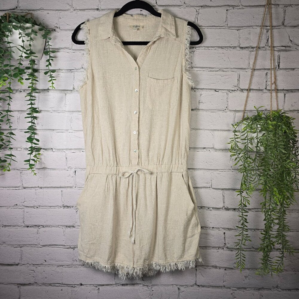 WOMENS UMGEE LINEN BLEND SLEEVELESS SHORT ROMPER OATMEAL COLOR SIZE MED EUC